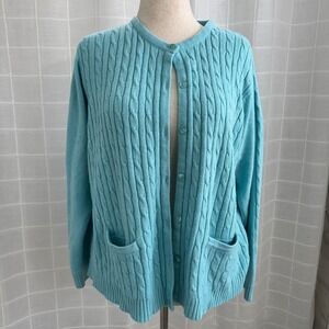 Vintage Allison Daley Blue Cable Knit Cardigan Large Cottagecore Grandpacore